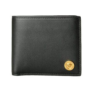 Versace Men's Black 100% Leather Gold Medusa Bifold Wallet